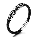 Bracelet Homme en Cuir Tressé avec Motif Tribal Argenté - Biloria