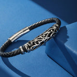 Bracelet Homme en Cuir Tressé avec Motif Tribal Argenté - Biloria