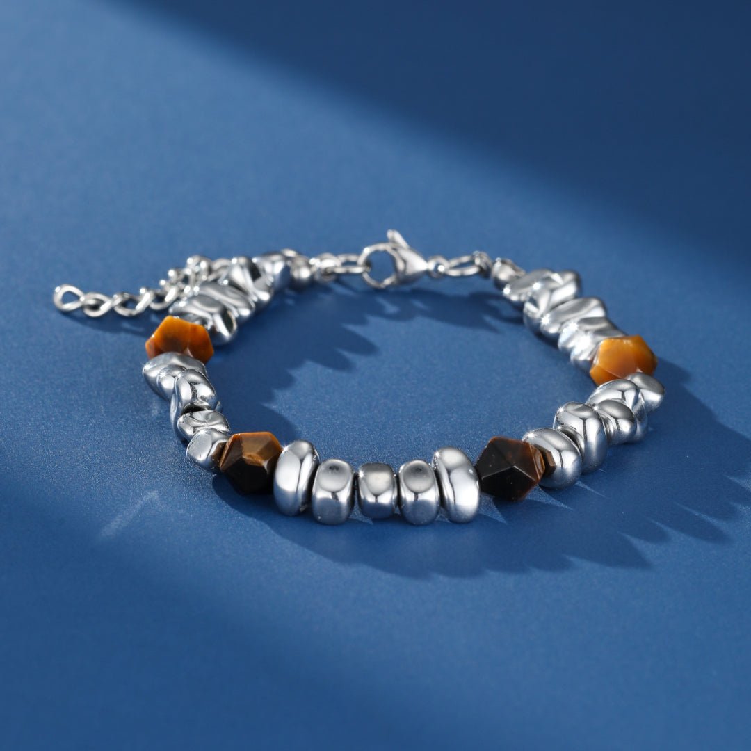 Bracelet Homme Hématite Œil de Tigre – Énergie Solaire et Protection - Biloria
