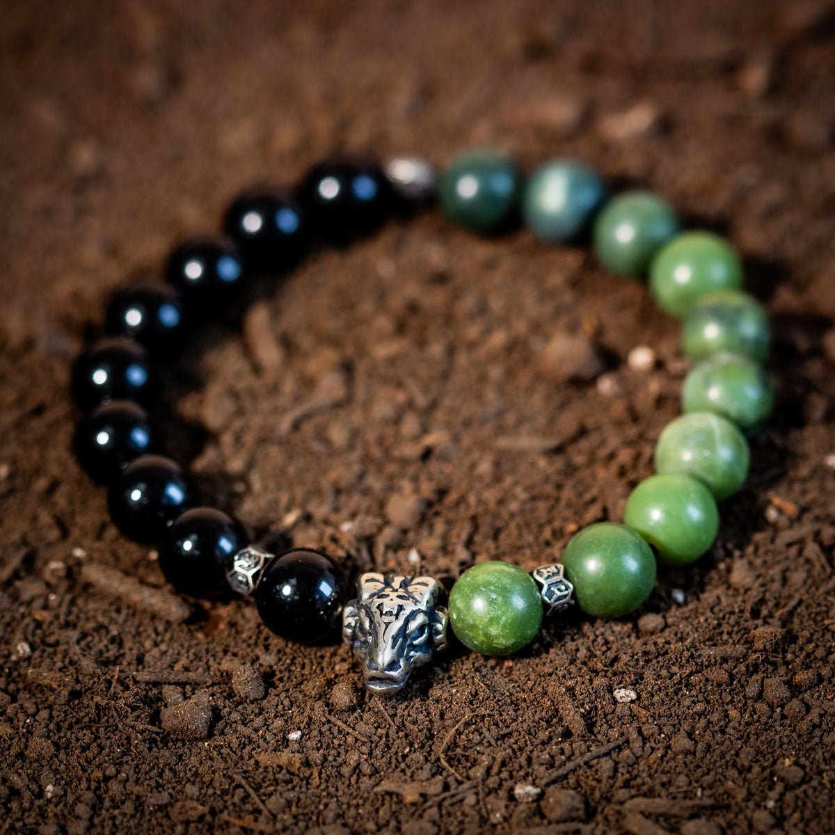 Bracelet Homme Jade Olive et Obsidienne Noire – Argent 925 - Biloria