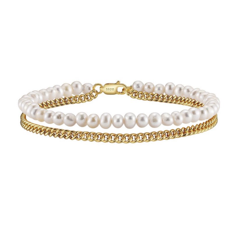 Bracelet Homme Perle et Argent Plaqué Or — Dualité et Sérénité - Biloria