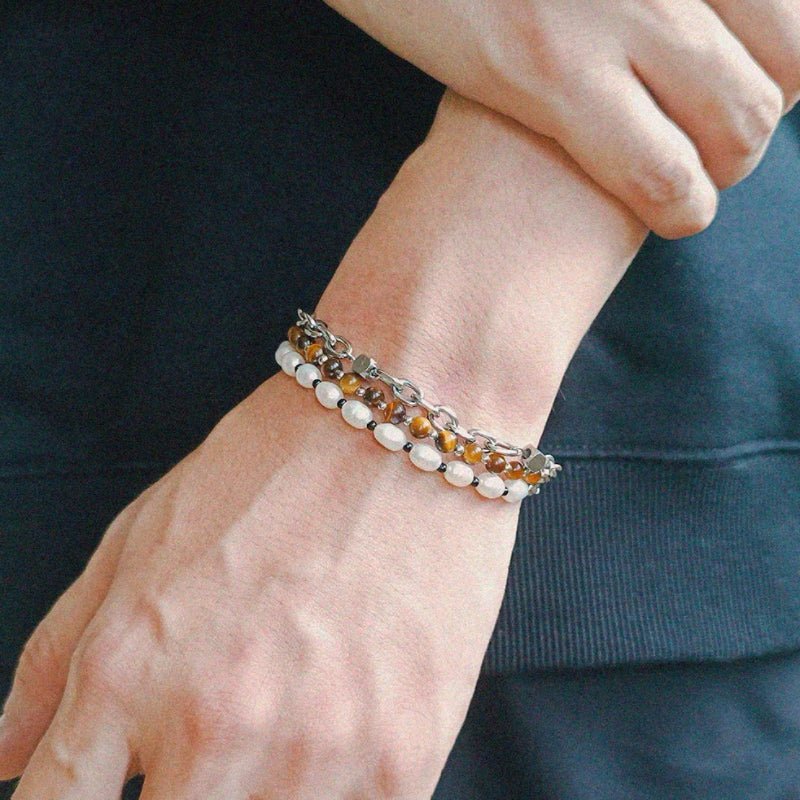 Bracelet Homme Perle et Œil de Tigre – Cadeau Naturel - Biloria