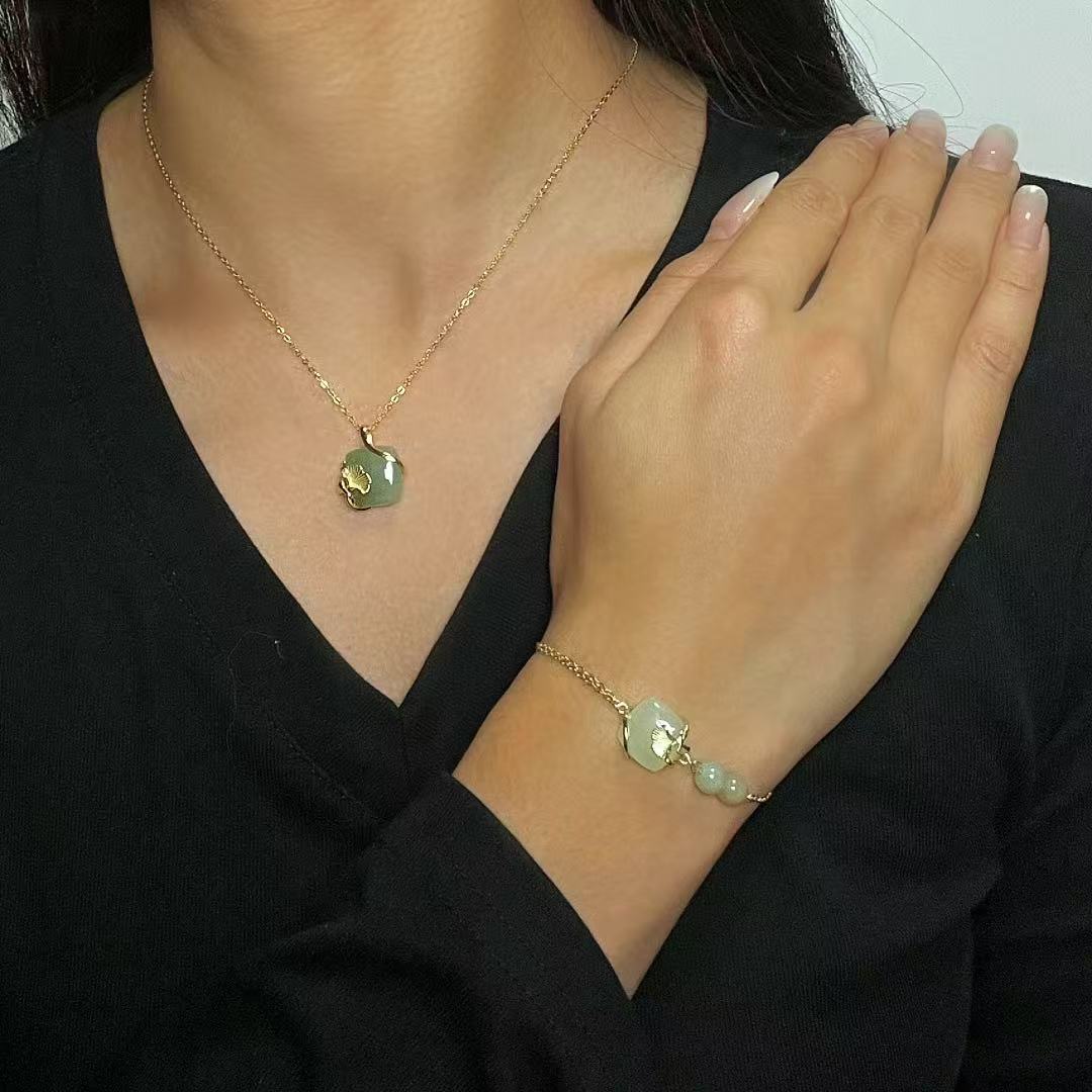 Bracelet Jade et Feuille de Ginkgo - Harmonie du Cœur - Biloria