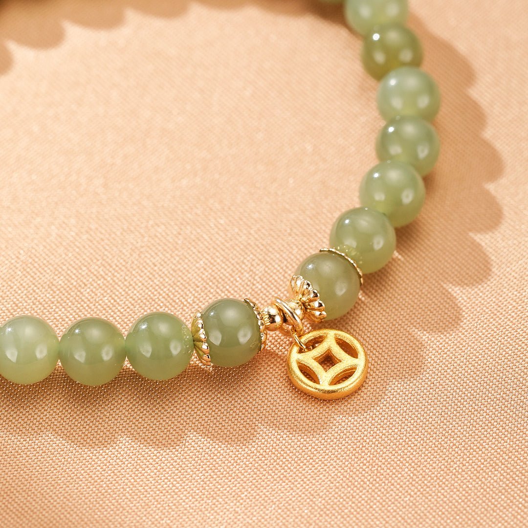 Bracelet Jade Vert et Argent Plaqué Or 14K pour une Sérénité Retrouvée - Biloria