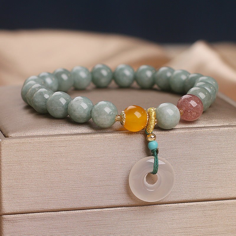 Bracelet Jade Vert et Blanc 8mm - Fait Main - Biloria