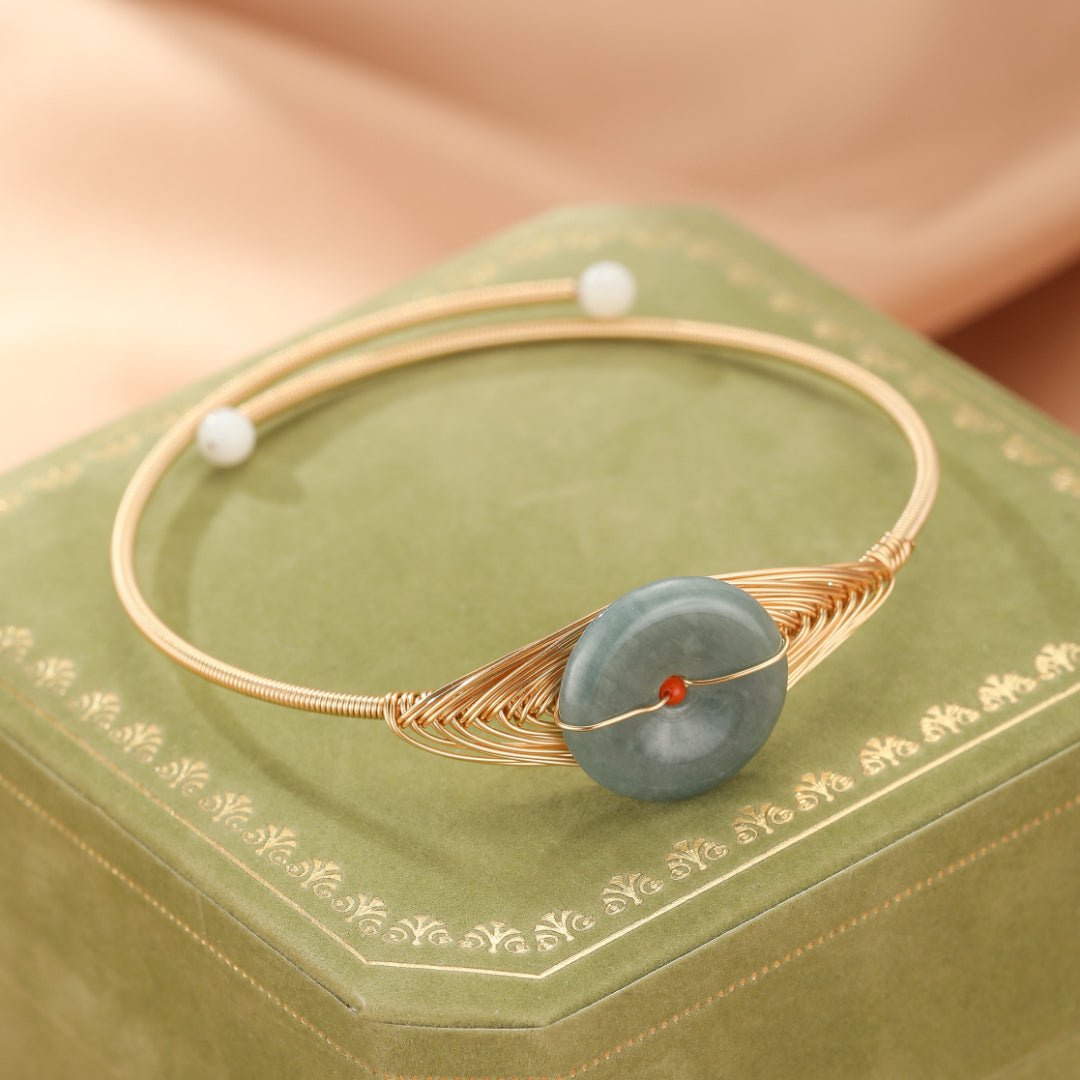 Bracelet Jadéite Jonc 15 mm Plaqué Or 14K – Cadeau Harmonie - Biloria