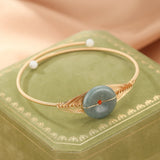 Bracelet Jadéite Jonc 15 mm Plaqué Or 14K – Cadeau Harmonie - Biloria