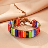 Bracelet Jaspe Chakras en Pierres Rectangulaires - Cadeau Bien-Être - Biloria