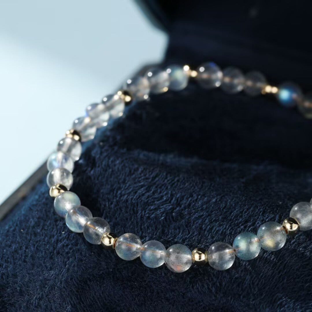 Bracelet Labradorite Laiton Plaqué Or 14K Protection Intuition - Biloria