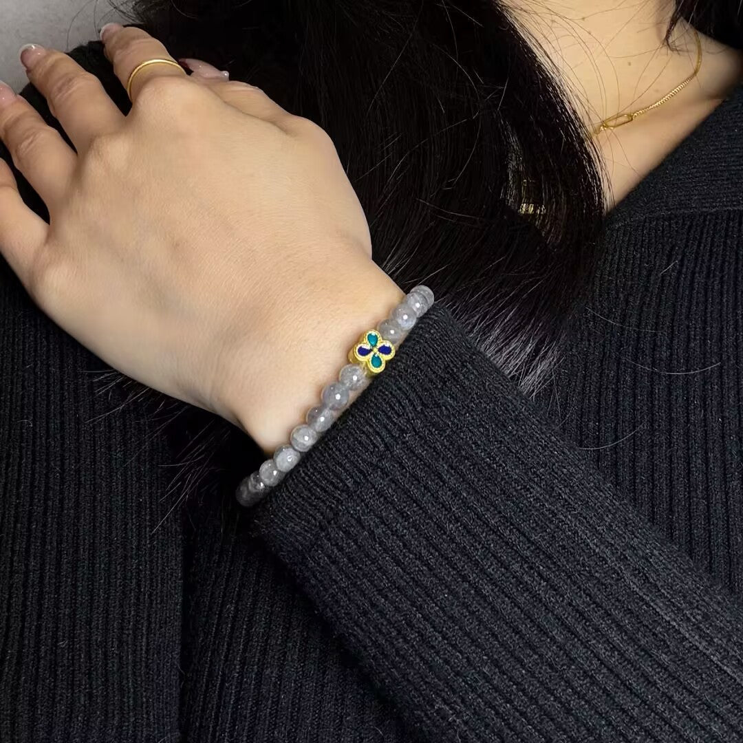 Bracelet Labradorite Trèfle Chance - Apaisement et Protection - Biloria