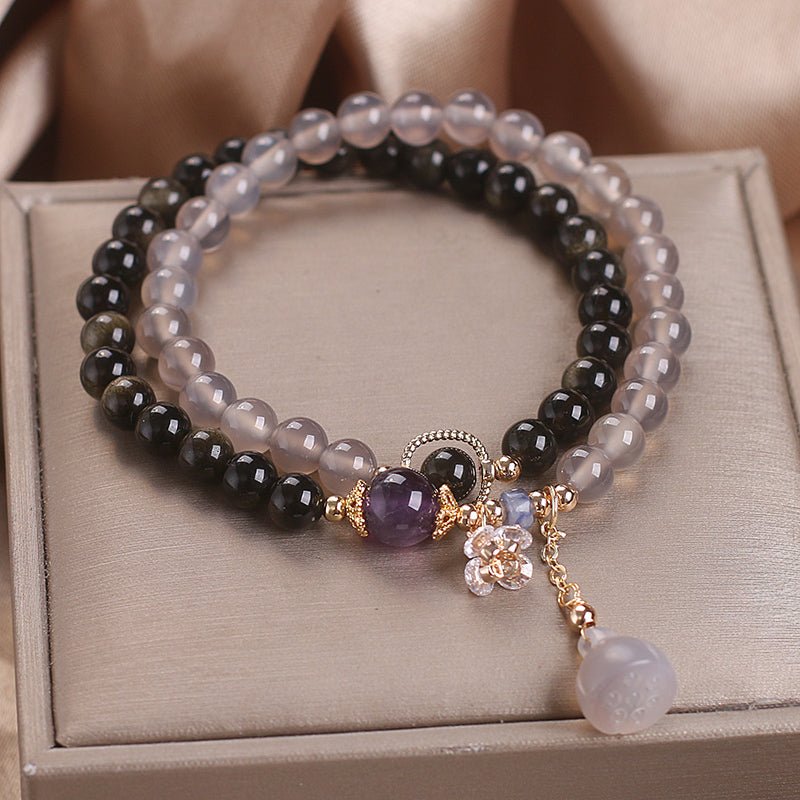 Bracelet Lotus Agate Obsidienne Double Tour Décoration Intérieure - Biloria
