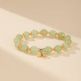 Bracelet Lotus Jade Ajustable Argent Plaqué Or Artisanal - Biloria