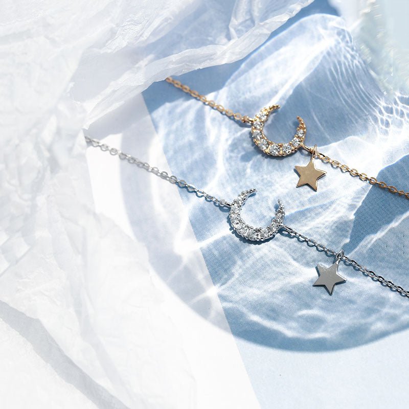 Bracelet Lune et Étoile Argent 925 – Bijou Féminin Taille Réglable - Biloria