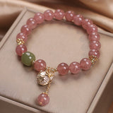 Bracelet Maneki-neko Quartz Fraise, Argent Plaqué Or - Biloria