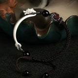 Bracelet Obsidienne Mandala Homme Argent 925 Protection - Biloria