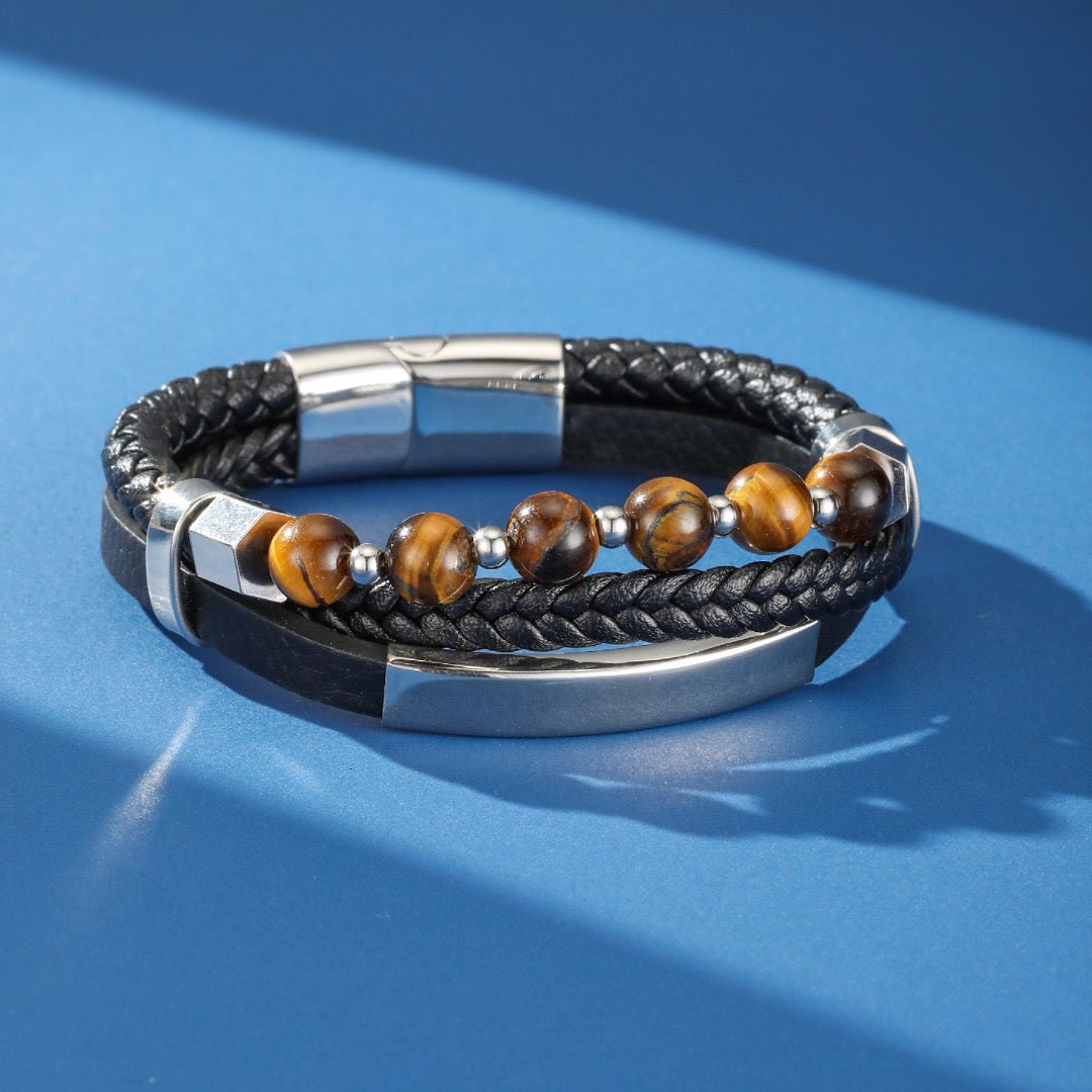 Bracelet Œil de Tigre Cuir Homme – Courage et Protection - Biloria