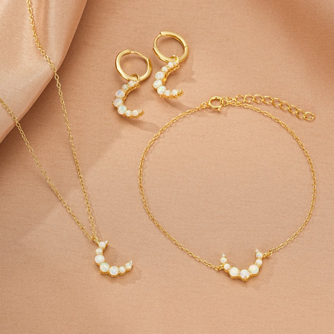 Bracelet Opale Croissant Lune Argent Plaqué Or 18K - Biloria