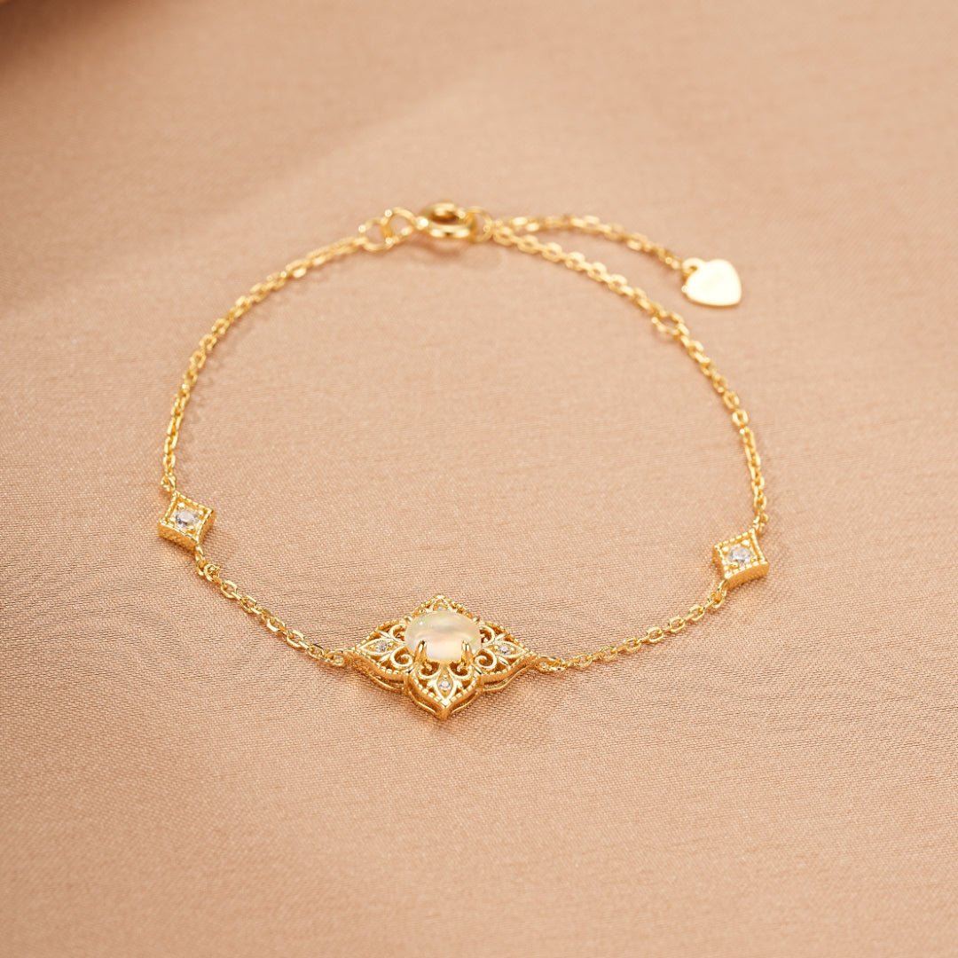 Bracelet Opale Naturelle Argent Plaqué Or 10K Lumière Bohème - Biloria