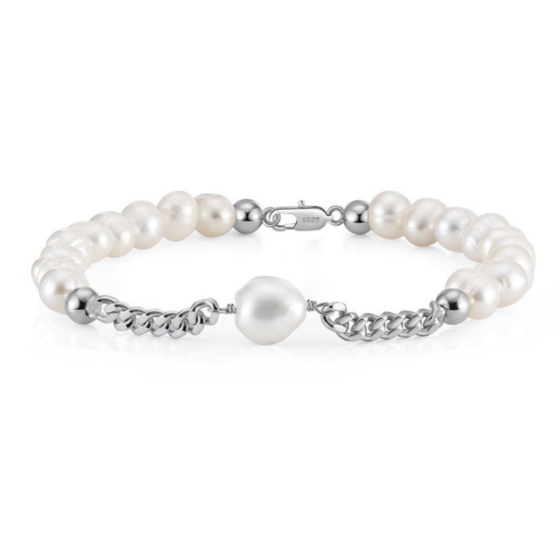 Bracelet Perle Homme Argent Plaqué Or 20,5 cm Cadeau - Biloria