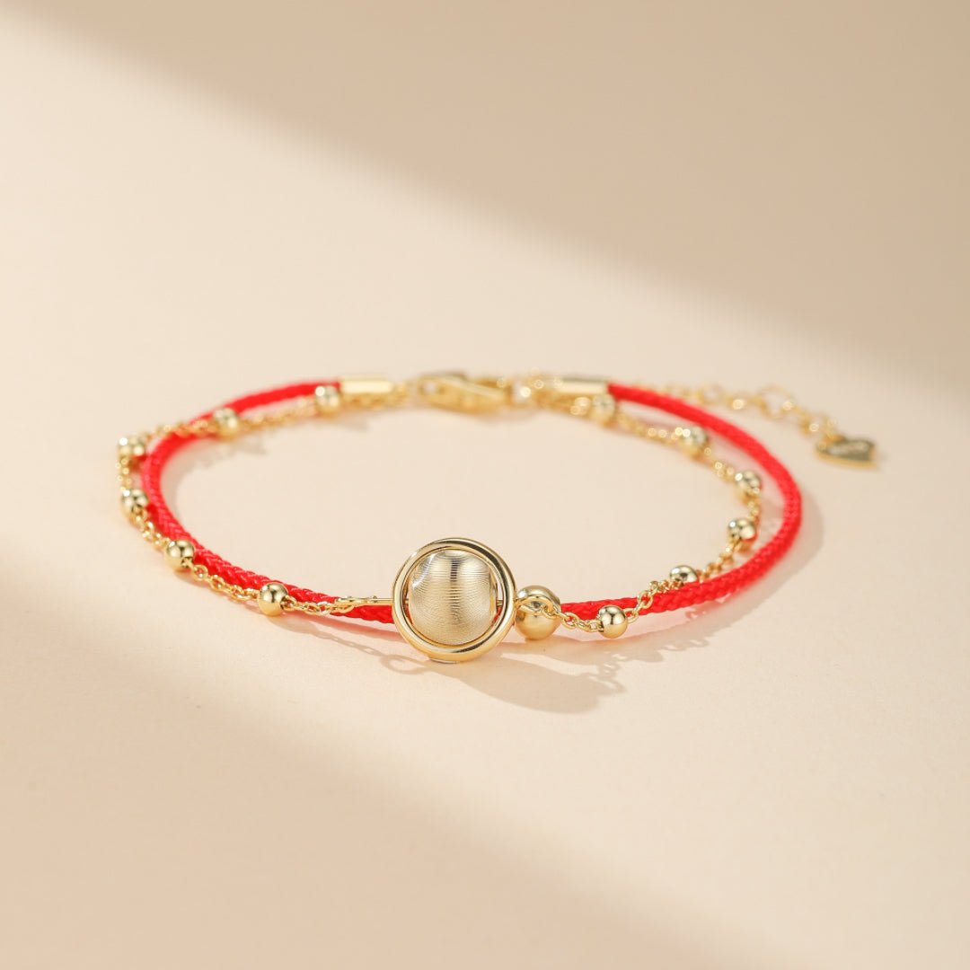 Bracelet Roue de la Chance Cordon Rouge Argent Plaqué Or - Biloria