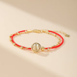 Bracelet Roue de la Chance Cordon Rouge Argent Plaqué Or - Biloria