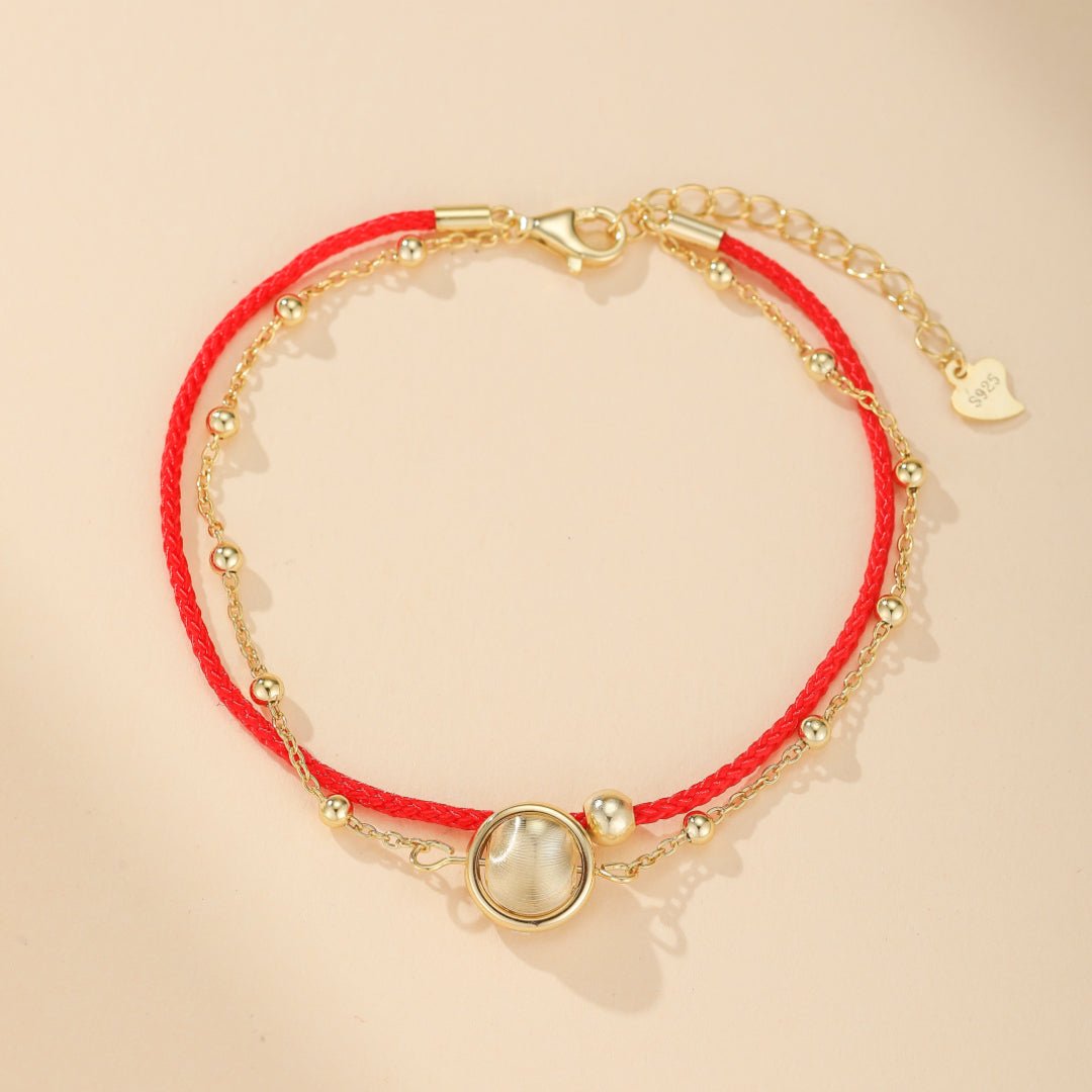 Bracelet Roue de la Chance Cordon Rouge Argent Plaqué Or - Biloria