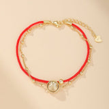 Bracelet Roue de la Chance Cordon Rouge Argent Plaqué Or - Biloria