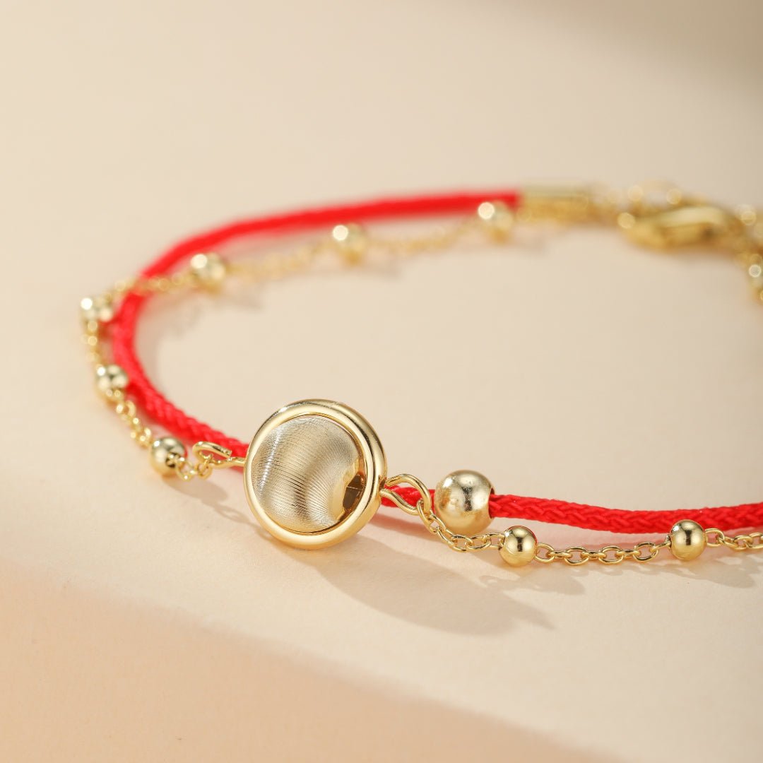Bracelet Roue de la Chance Cordon Rouge Argent Plaqué Or - Biloria