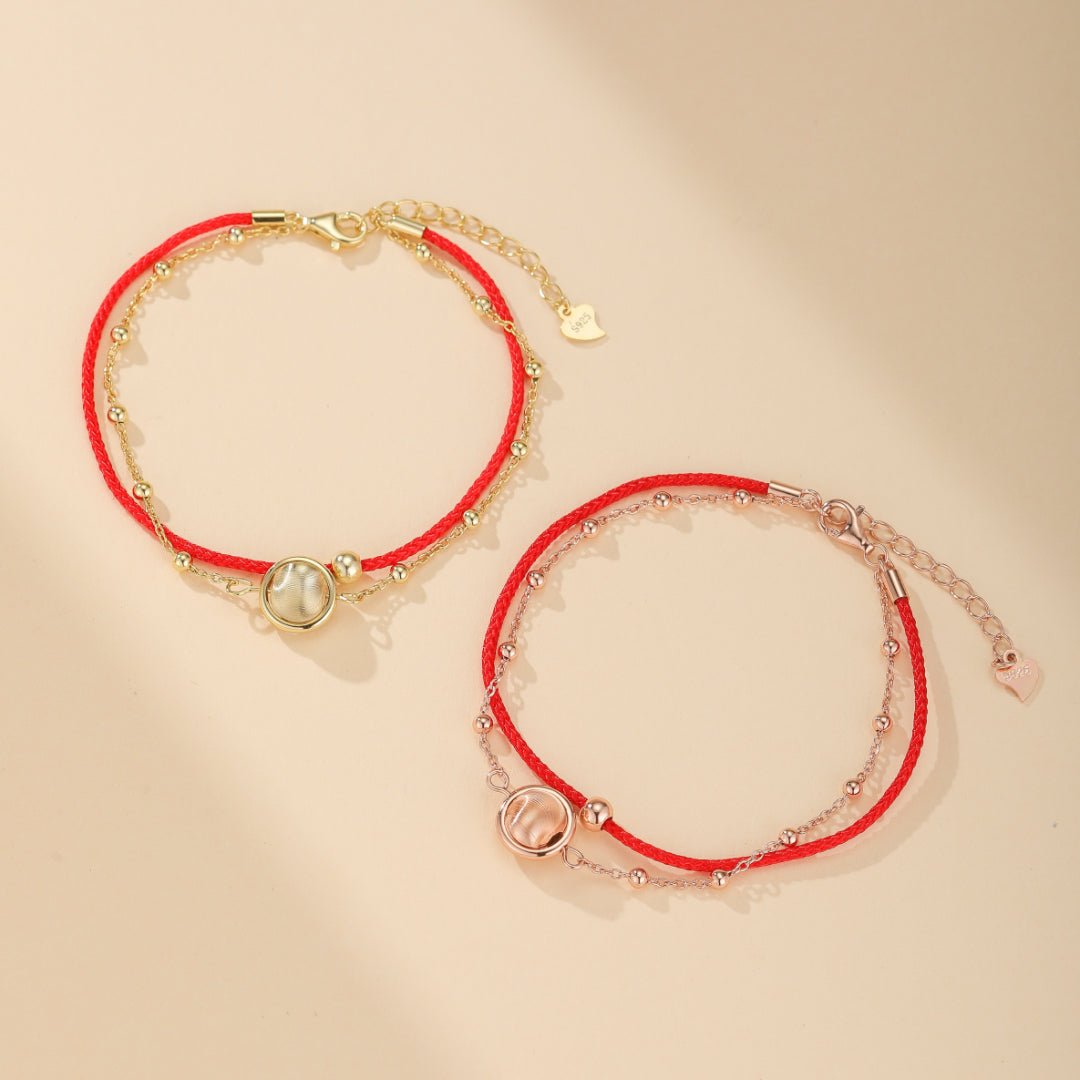 Bracelet Roue de la Chance Cordon Rouge Argent Plaqué Or - Biloria