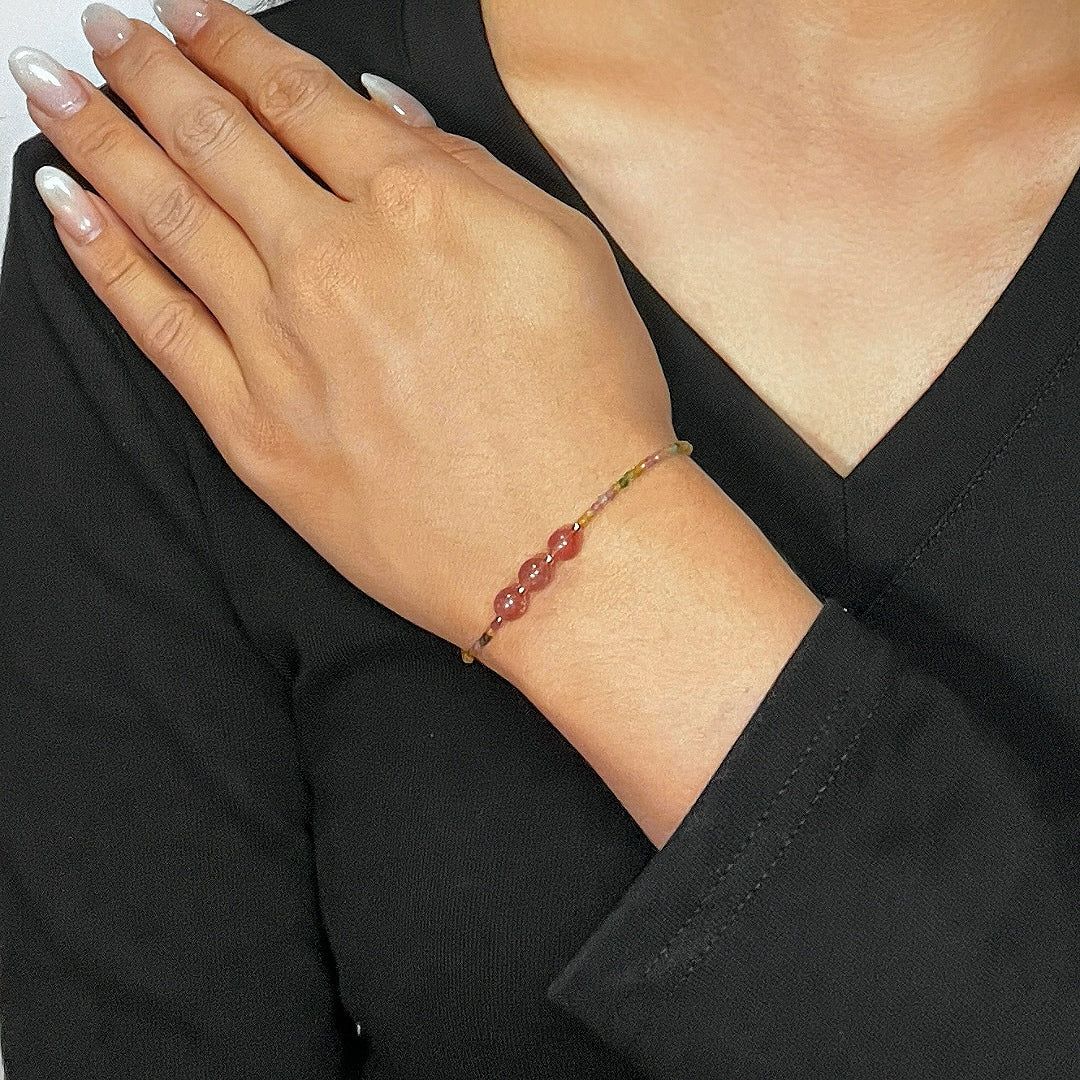 Bracelet Tourmaline et Quartz Fraise pour un Bien-être Émotionnel - Biloria