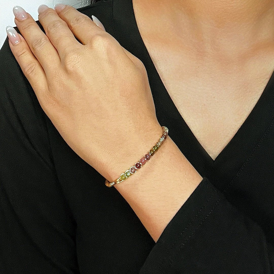 Bracelet Tourmaline Multicolore – Argent Plaqué Or 14K - Biloria