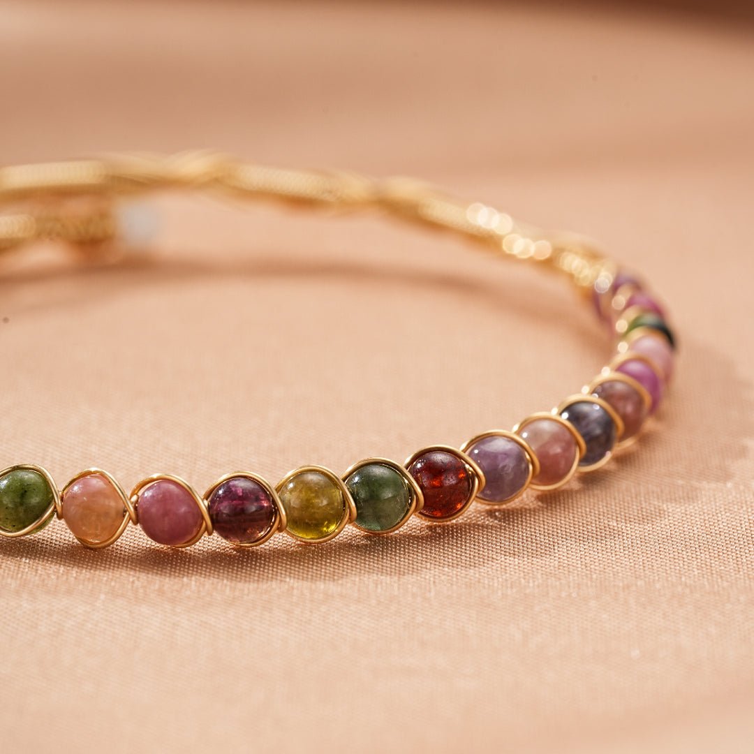 Bracelet Tourmaline Multicolore – Argent Plaqué Or 14K - Biloria