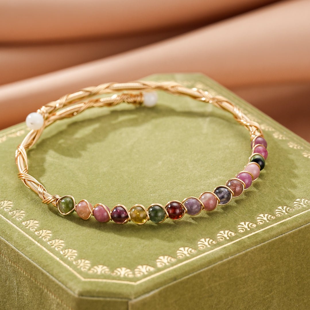 Bracelet Tourmaline Multicolore – Argent Plaqué Or 14K - Biloria