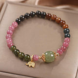 Bracelet Tourmaline Multicolore et Jade avec Éléphant Doré - Biloria
