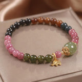 Bracelet Tourmaline Multicolore et Jade avec Éléphant Doré - Biloria