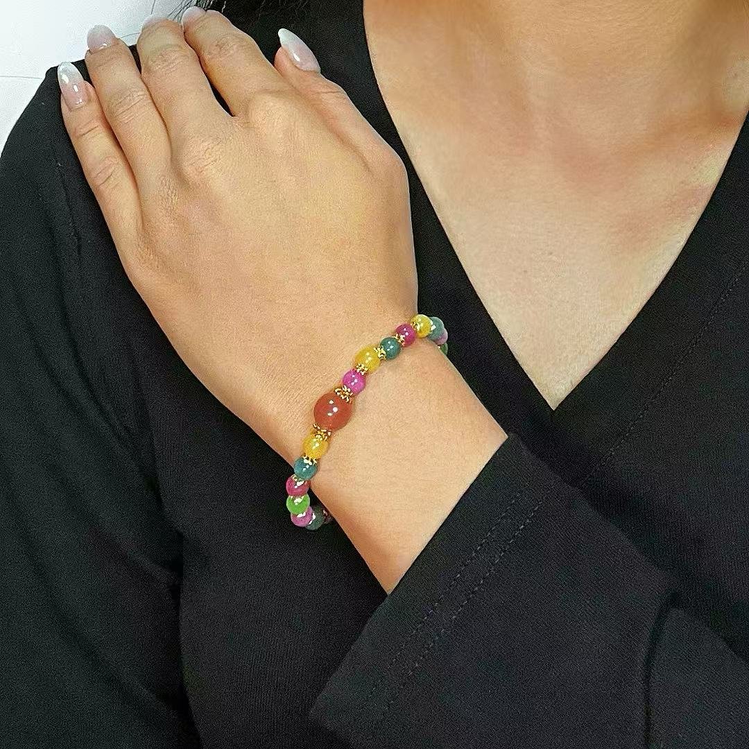 Bracelet Tourmaline Multicolore et Quartz Fraise - Éclat et Sérénité - Biloria