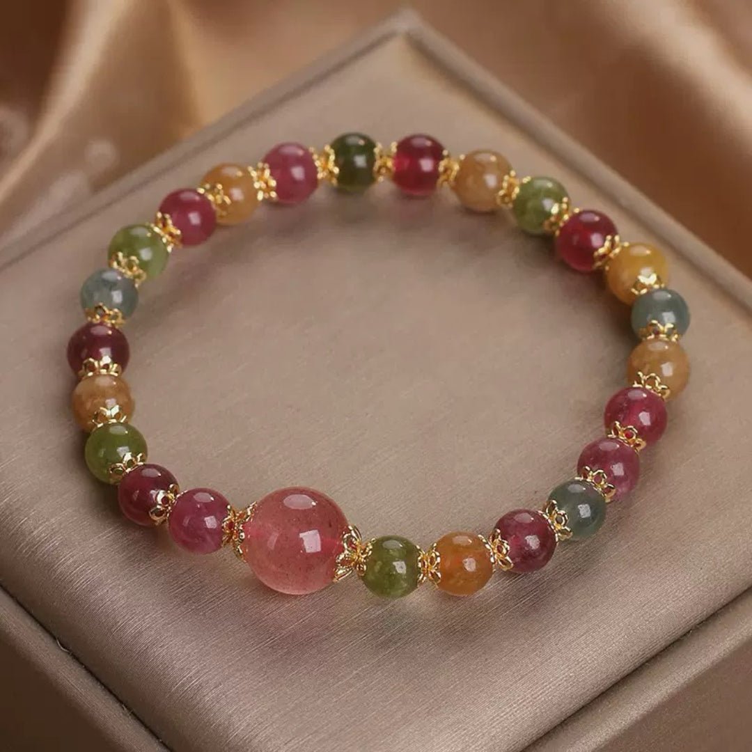 Bracelet Tourmaline Multicolore et Quartz Fraise - Éclat et Sérénité - Biloria