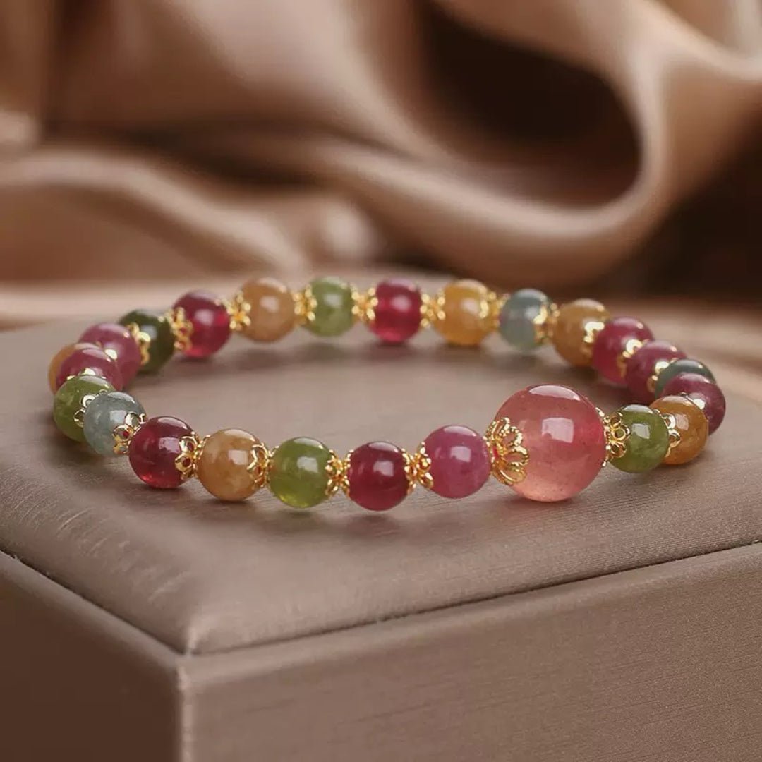 Bracelet Tourmaline Multicolore et Quartz Fraise - Éclat et Sérénité - Biloria