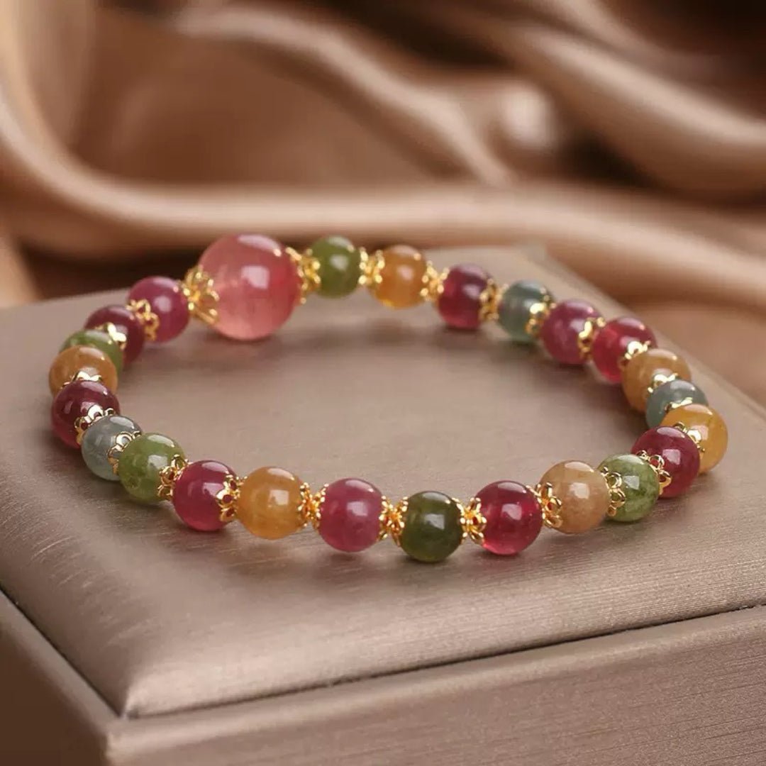 Bracelet Tourmaline Multicolore et Quartz Fraise - Éclat et Sérénité - Biloria