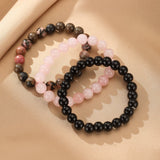 Bracelet Trio Onyx Quartz Rose Rhodonite – Protection & Sérénité - Biloria