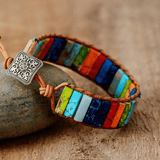 Bracelet Wrap 7 Chakras en Cuir Végétal et Acier Inoxydable - Biloria