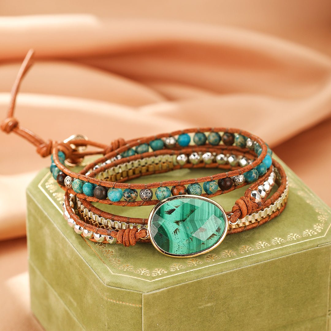Bracelet Wrap Malachite : Bijou Bohème Chic pour Quotidien Apaisé - Biloria