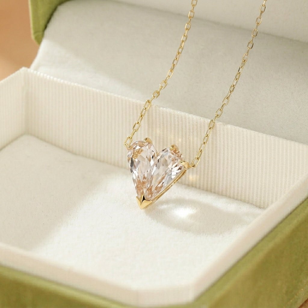 Cœur Cristallin en Cristal de Roche – Pendentif Argent Plaqué Or 18k - Biloria