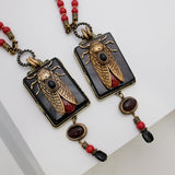 Collier Agate Noir Cigale Laiton Bambou de Mer Vintage - Biloria