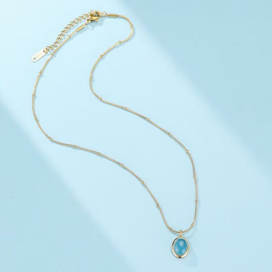 Collier Aigue Marine Acier Titane Plaqué Or 18K - Biloria