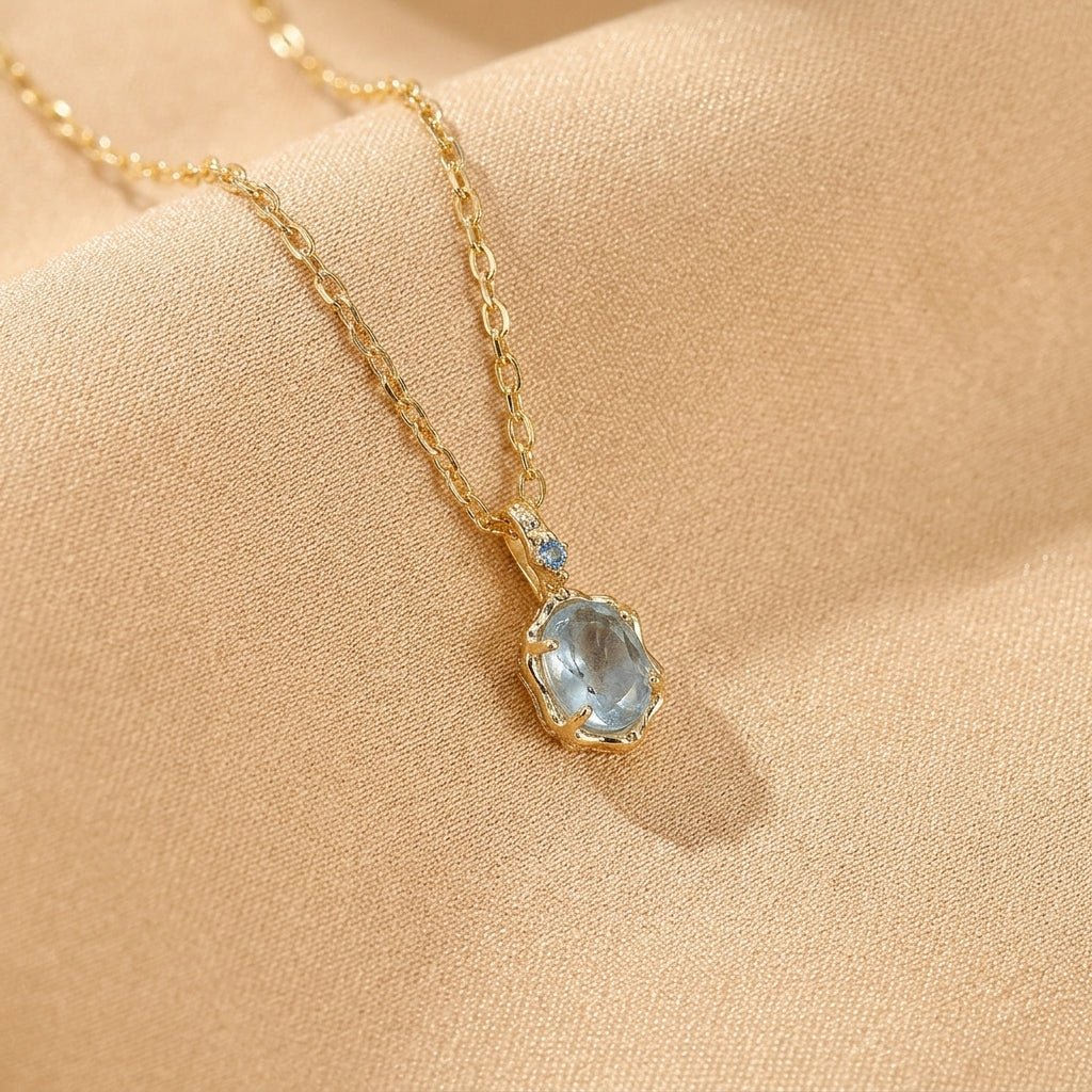 Collier Aigue Marine Argent Plaqué Or - Bijou Féminin Ciel et Mer - Biloria