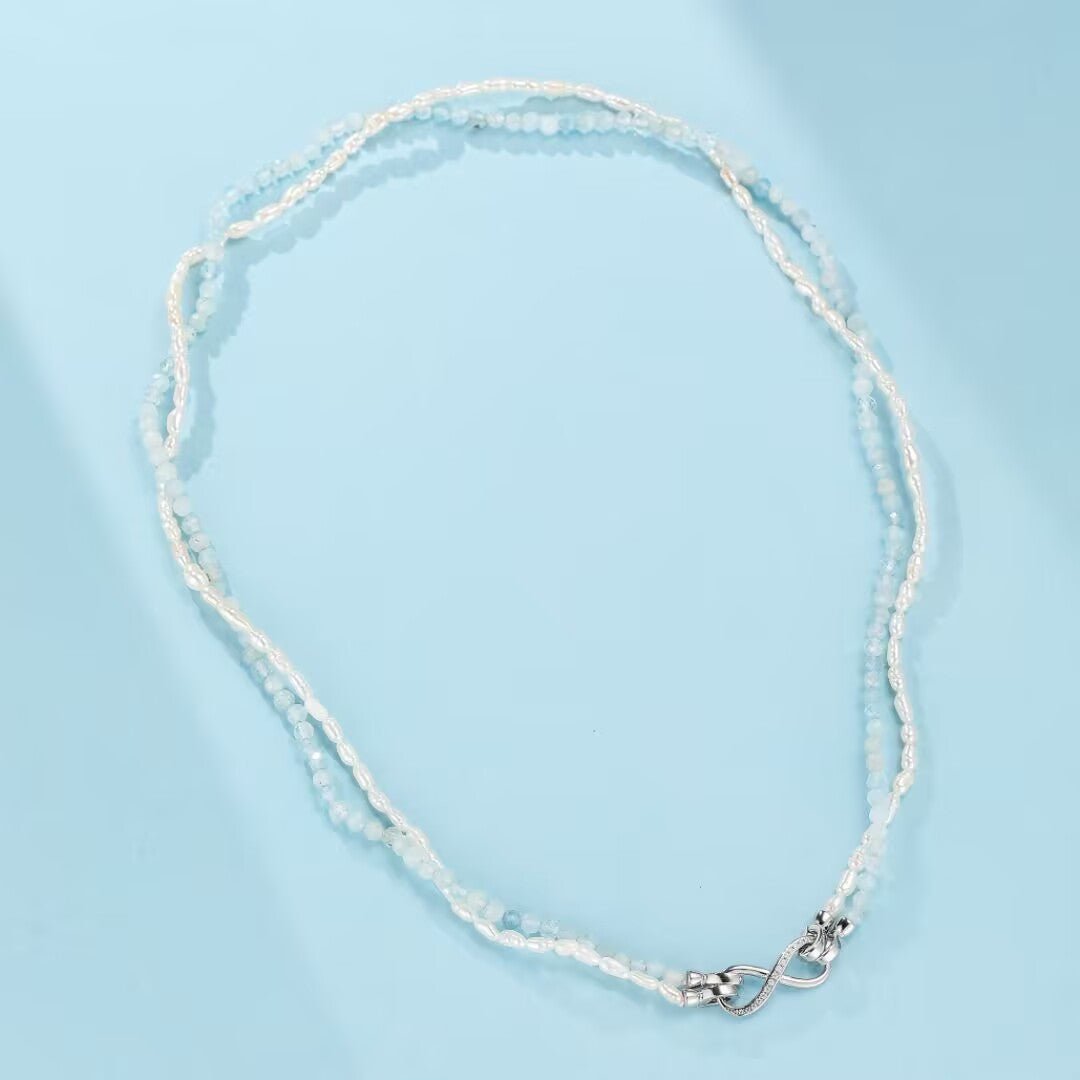 Collier Aigue Marine et Perle Argent 925 Plaqué Platine - Biloria