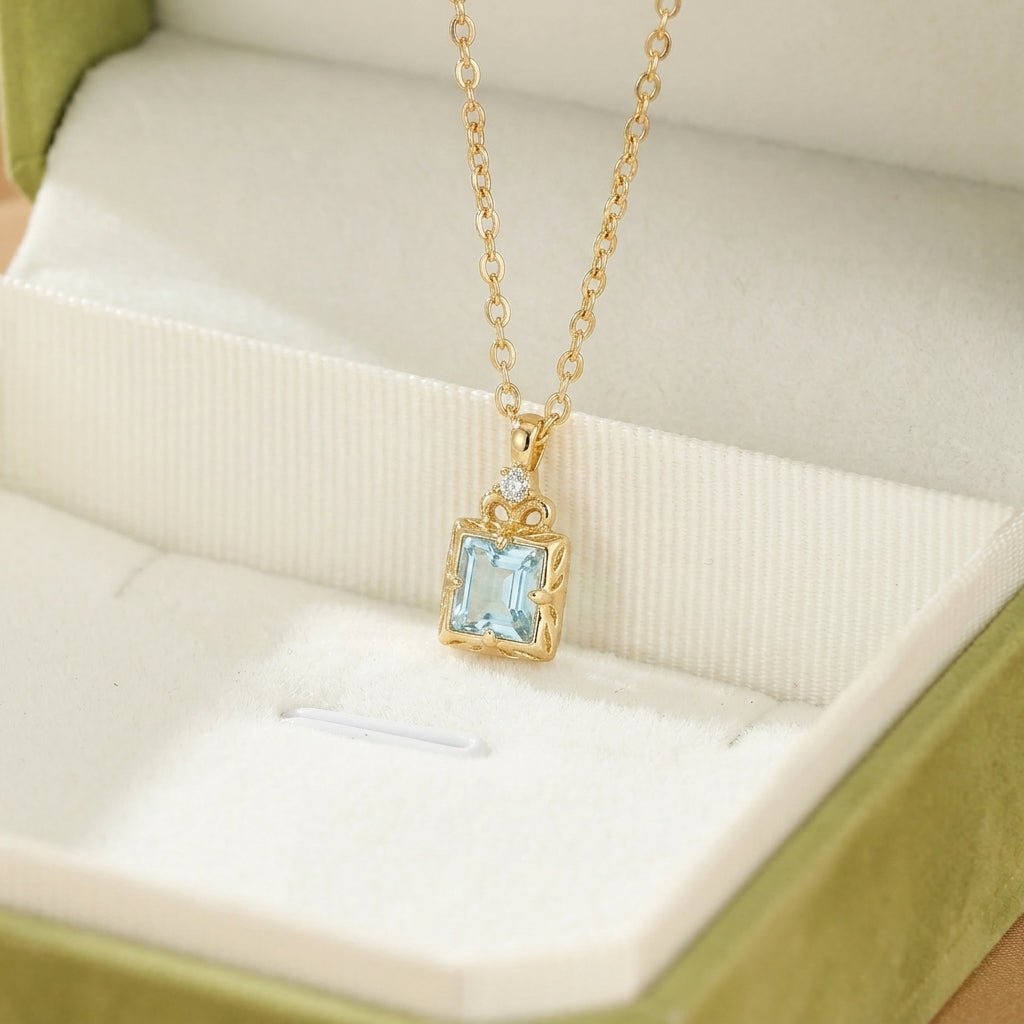 Collier Aigue Marine et Zircon en Argent Plaqué Or – Taille Réglable - Biloria