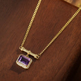 Collier Améthyste Carré Violet - Argent Plaqué Or Spirituel - Biloria