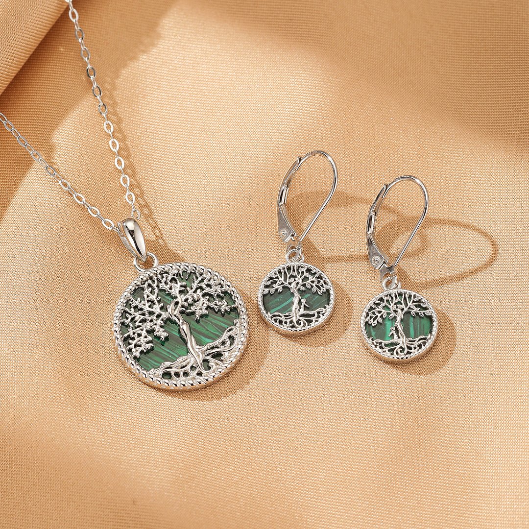 Collier Arbre de Vie Malachite – Racines Sacrées, Argent 925 - Biloria